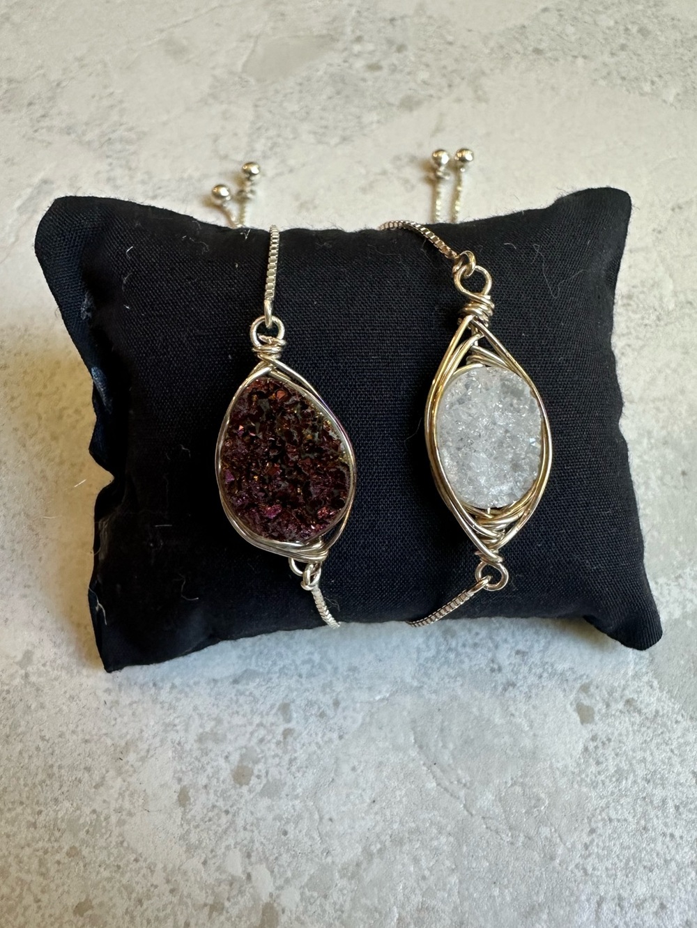 Druzy Gemstone Bracelet Bundle Set of 2 Sterling Silver Handmade Adjustable - Picture 2 of 9